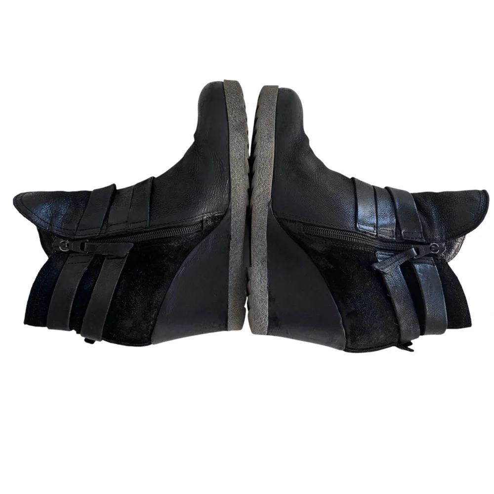 Miz Mooz Narcissa Black Leather Strap Wedge Bootie  Size 38